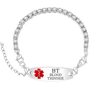 Durable Stainless Steel Engraved Medical Alert Bracelet - Tennis Style with Gems